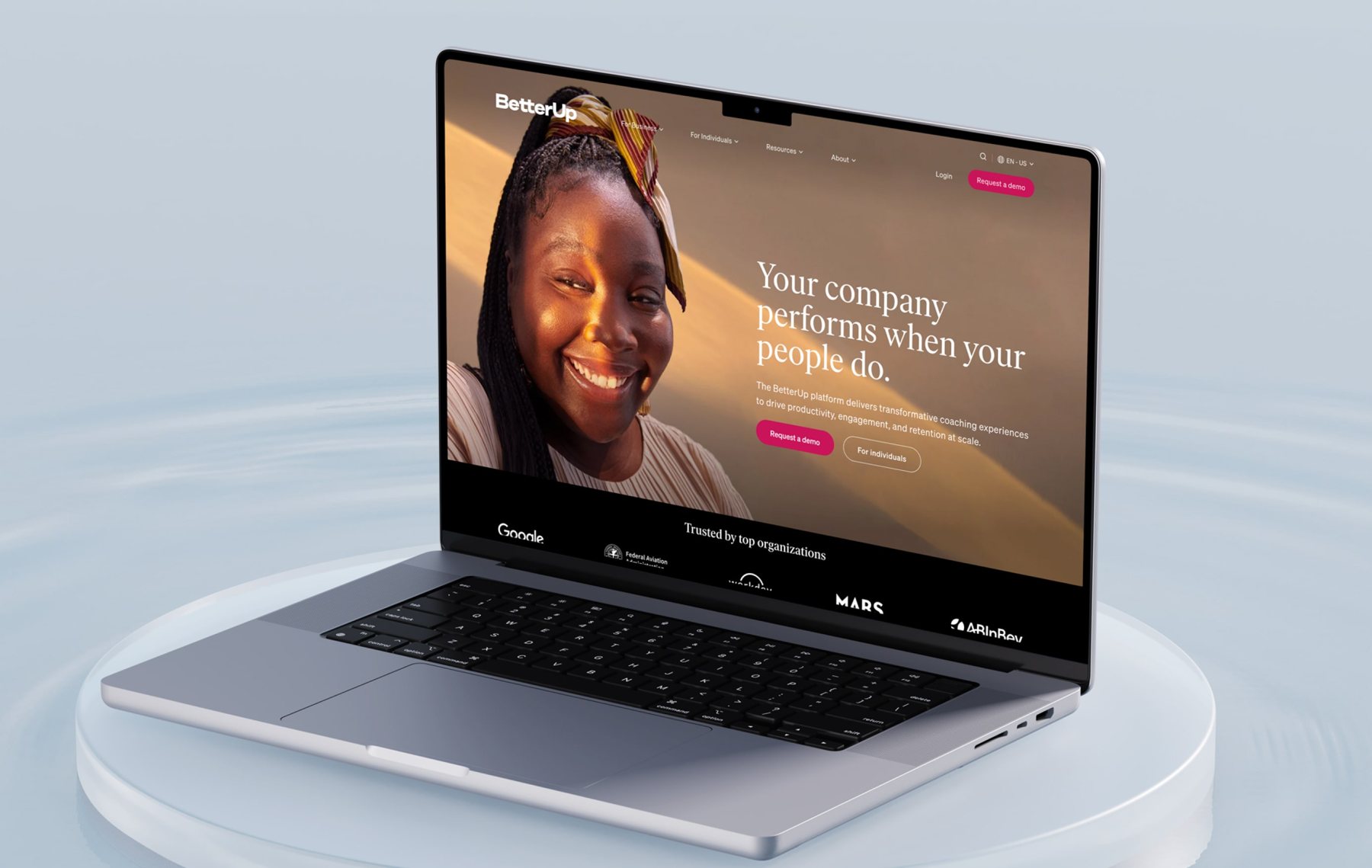 BetterUp website rebrand on a laptop