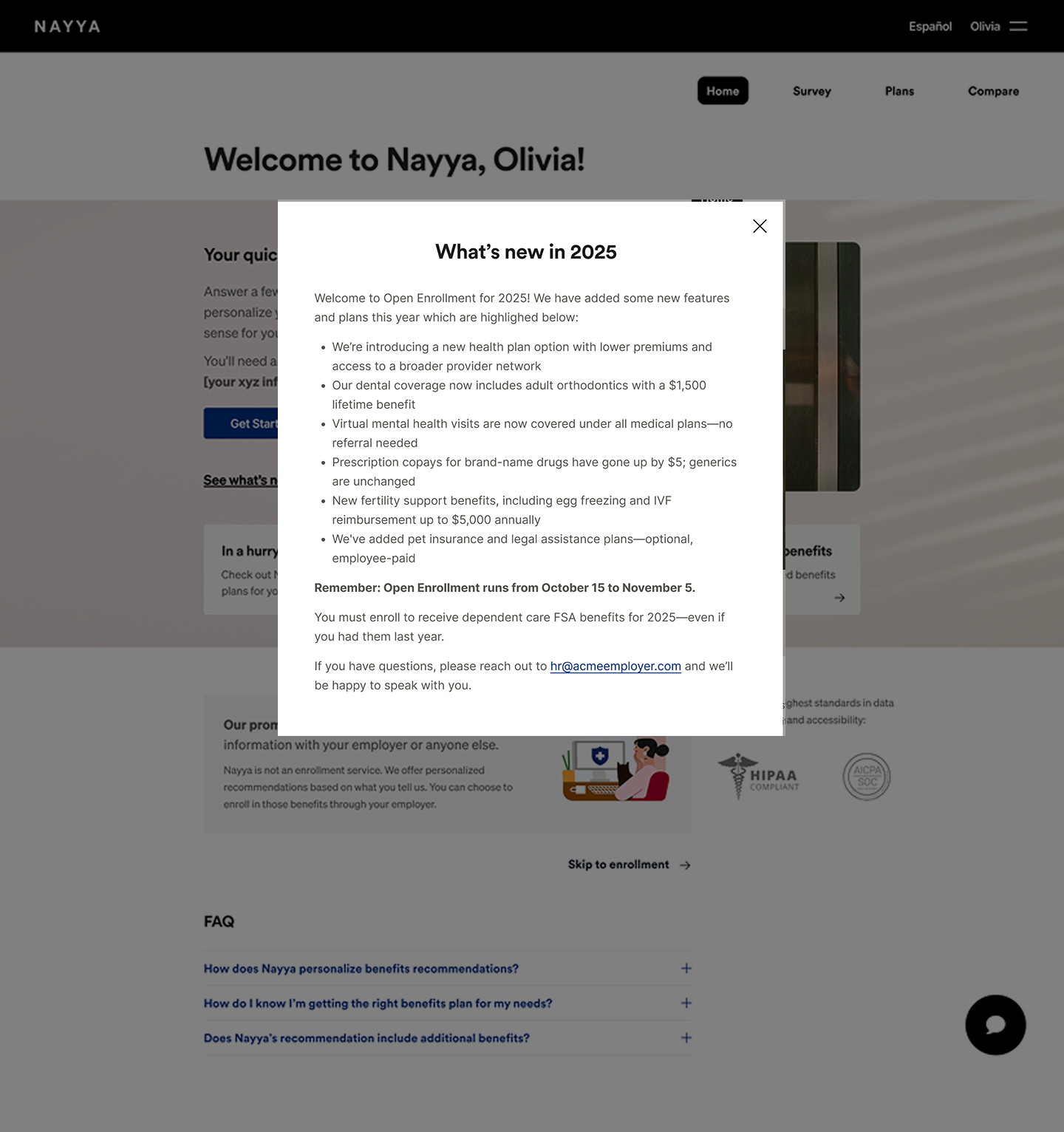Prototype screen: what’s new in your plans this year, called out before the ask