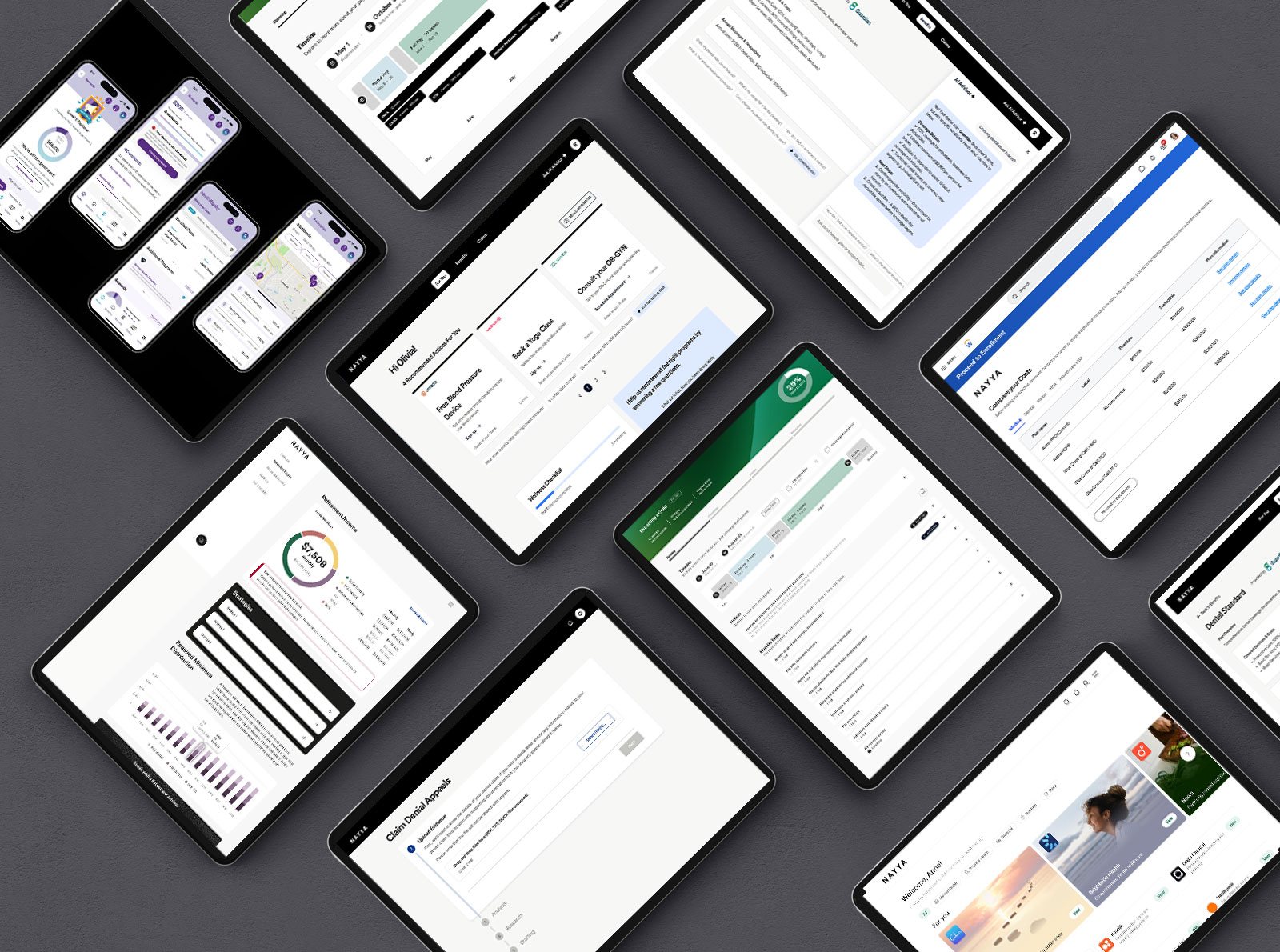 Nayya incubation products on tablets and phones